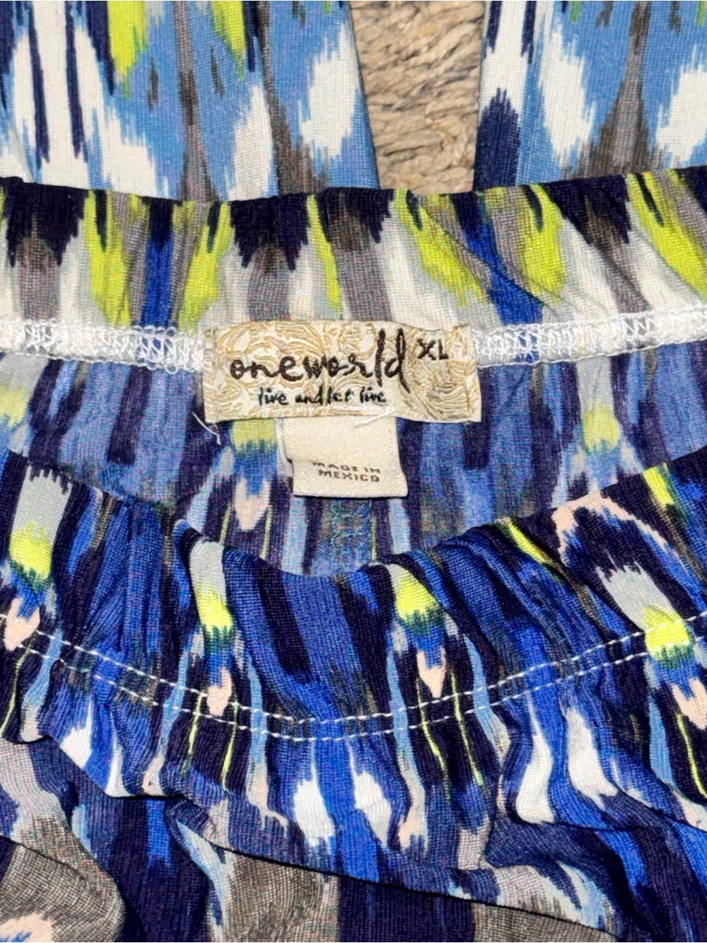ONE WORLD Blue and Lime Patterned Pants